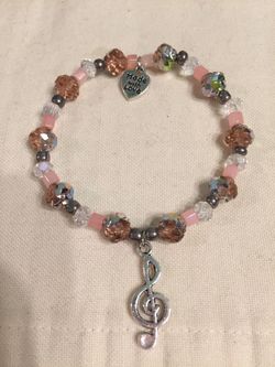 Handmade Stretch Bracelet with Glass Beads and Charm (44)