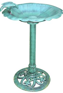 Reduced -Cracked on Top 31" Tall Outdoor Antique Flower Birdbath with Bird Decoration Yard Statue