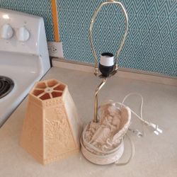 Antique Angel Lamp With 7 Panel Shade