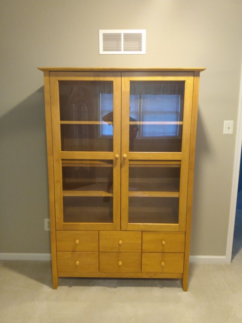 Wood Bookcase w/Glass Doors and Drawers