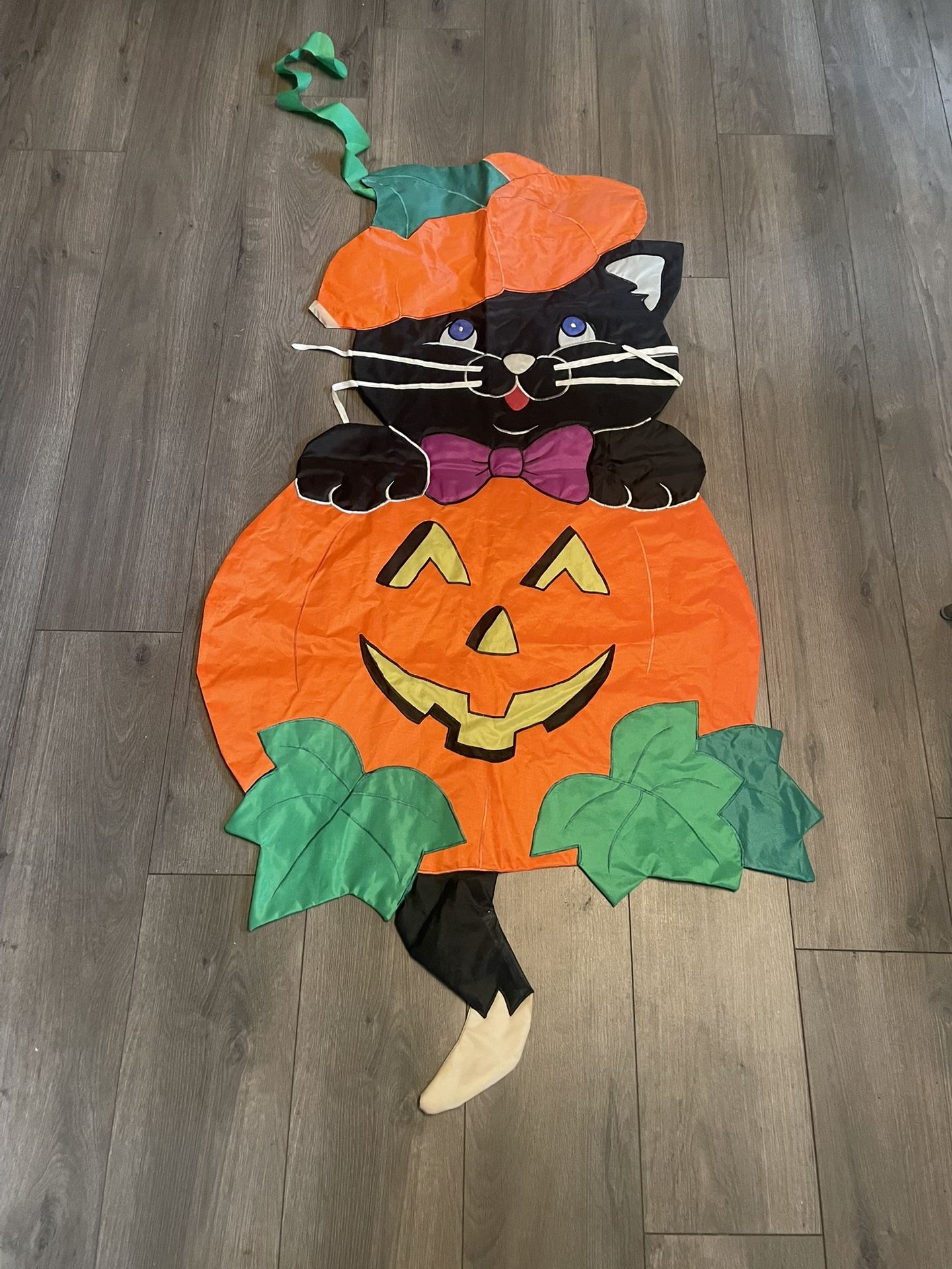 Vintage Retro Halloween Garden Yard Flag Pumpkin Black Cat Bow Tie Halloween
