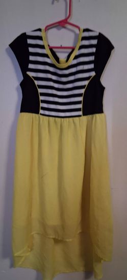 Black White Striped and Yellow Dress
