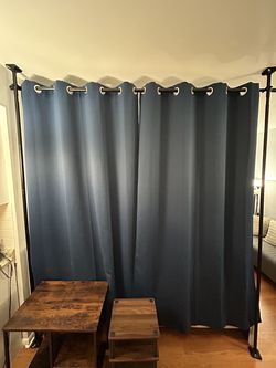 Blue Curtains and Room Partitioner with Rod