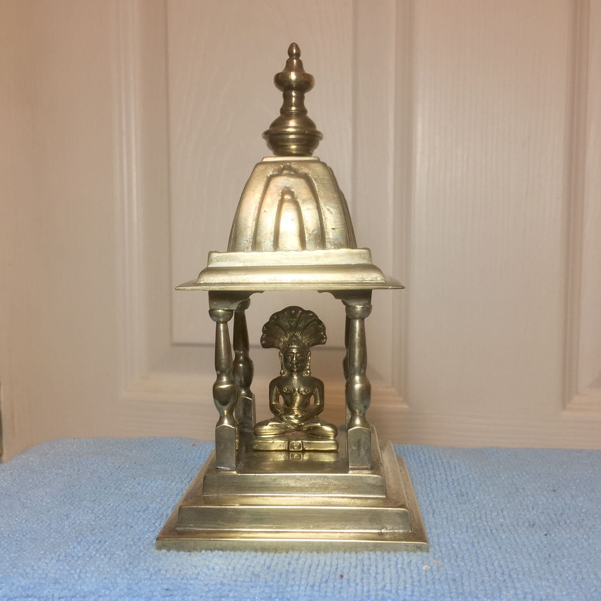 Jain Lord Mahavira in a Small Brass Temple (mandir)