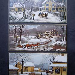 Vintage Currier & Ives 6 1/2" x 16" American Winter Scenes Metal Lithograph Prints 