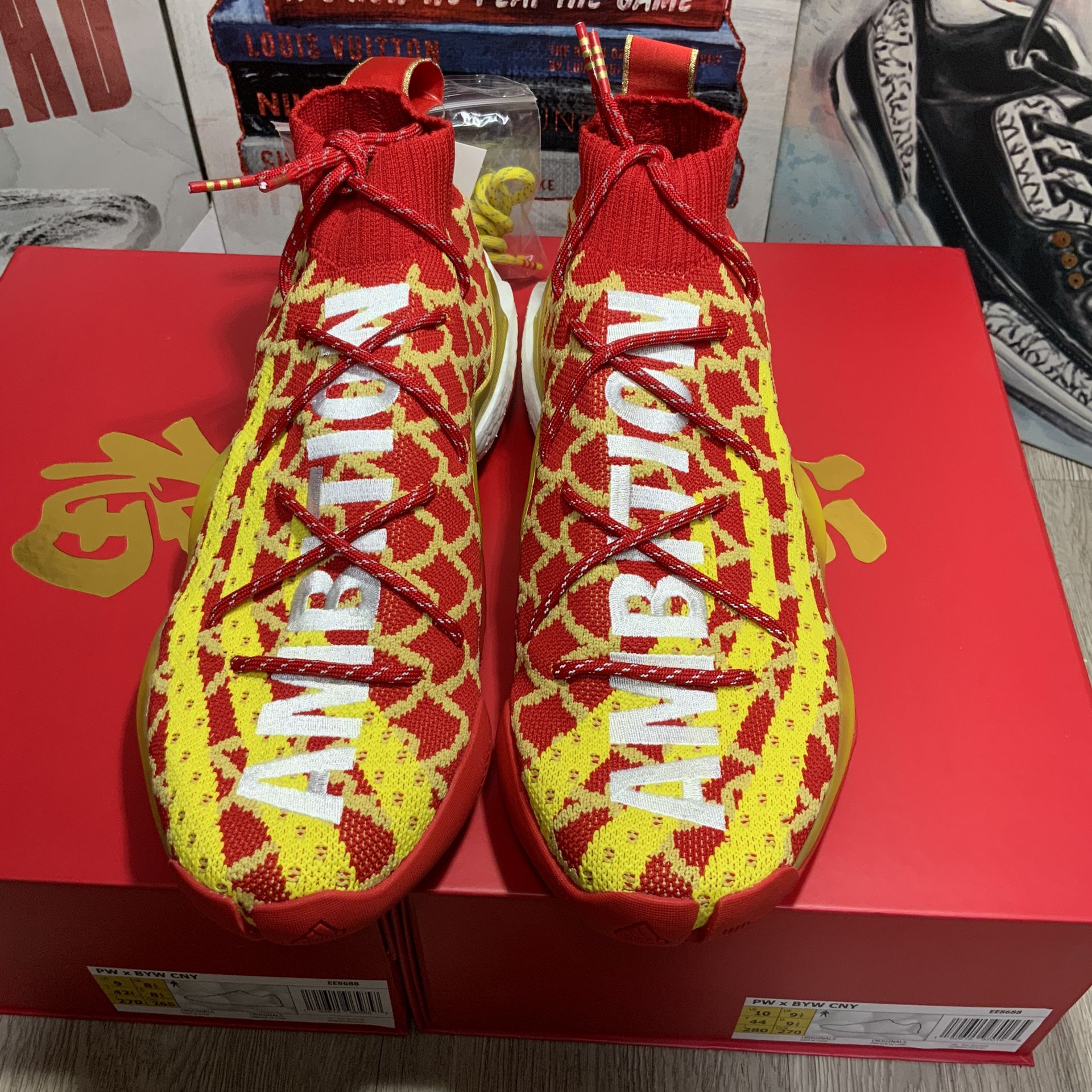 Adidas PW X BYW CNY Pharrell Williams Men's Size 9.5 Chinese New Year Red/Yellow EE8688