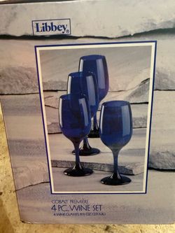 4 Royal Blue Flute Wine Glasses