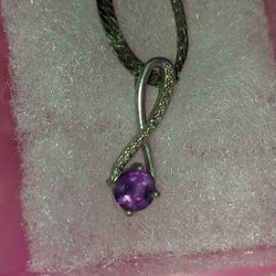 Antique Sterling Chain With Amethyst And Diamond Charm