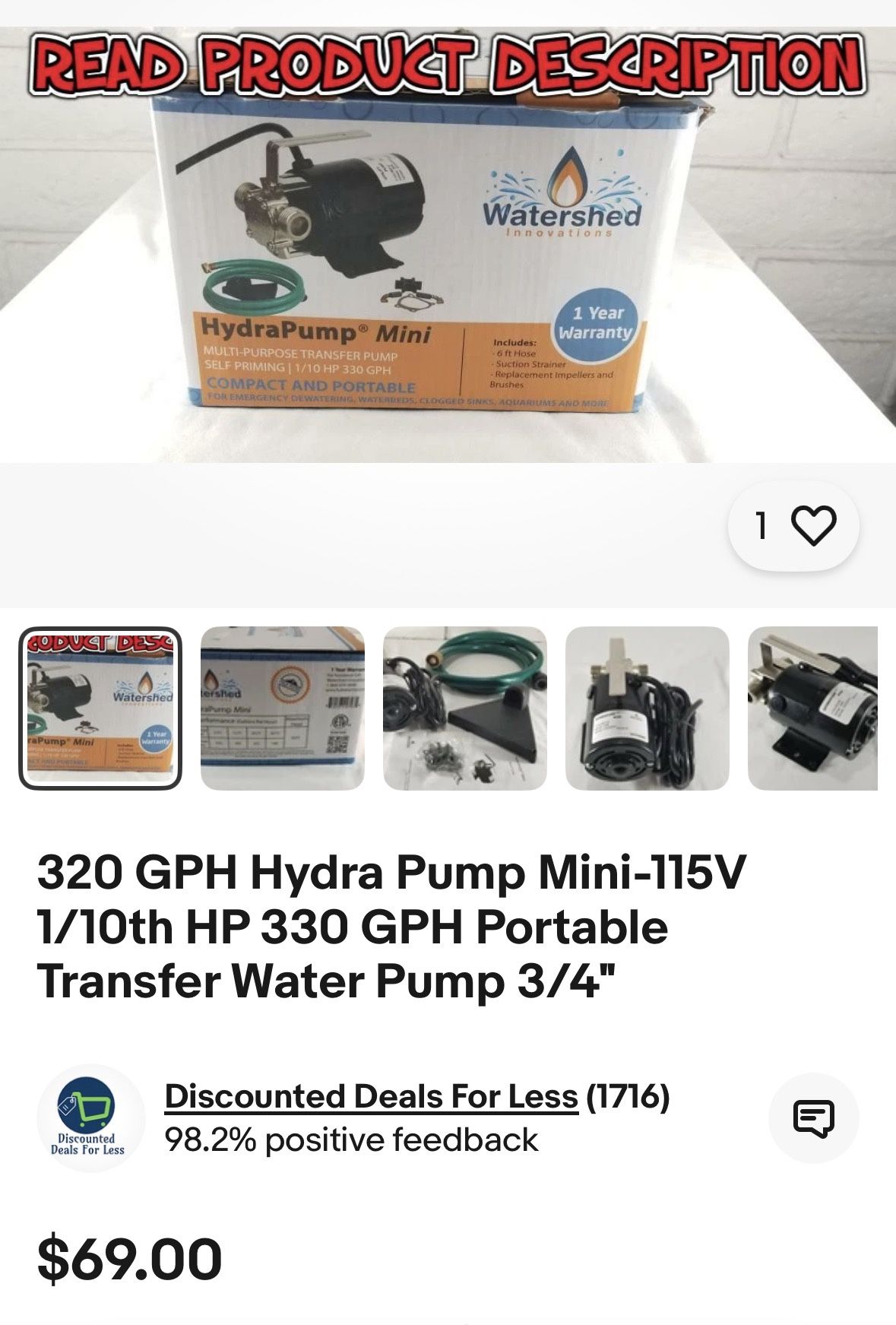 Watershed Sump Pump, Water Drain With Hose