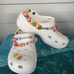 Crocs Classic Rainbow White Festival Vibes Clog Slip On Women 8