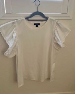 EXPRESS White Ruffled Short Sleeve Top Size L