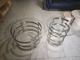 Round Glass and Stainless Steel Coffee Table Set