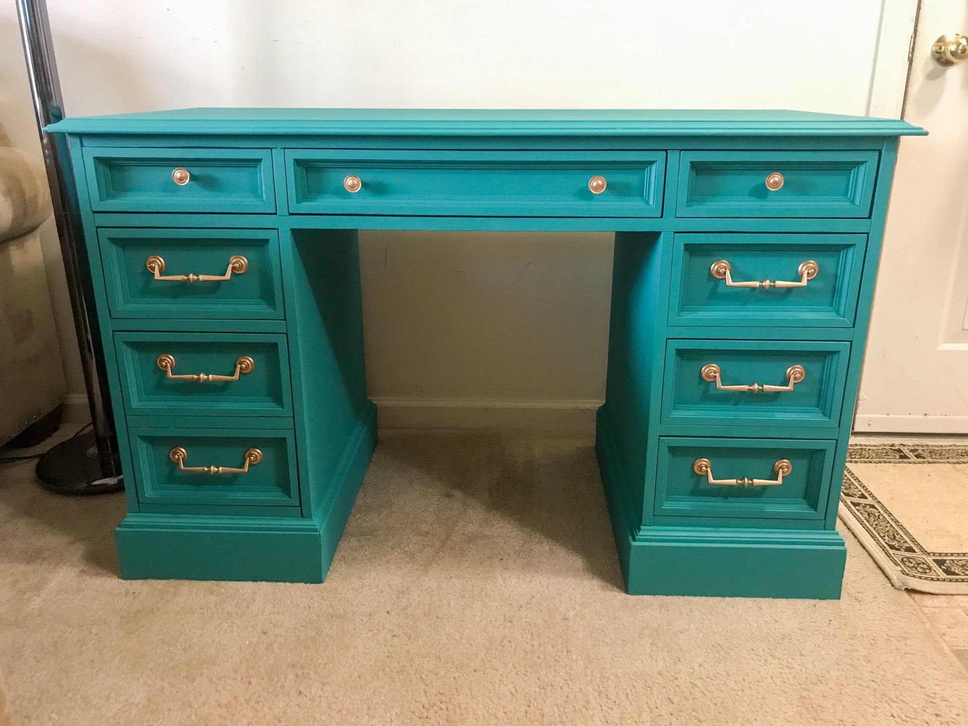 Real wood desk with 8 drawers