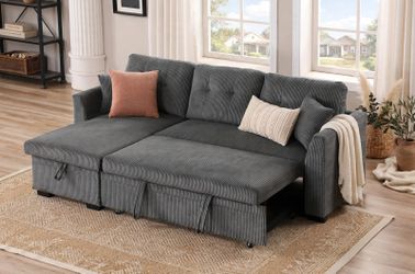 Alexent Joseph Corduroy Sleeper Sofa with Storage Chaise