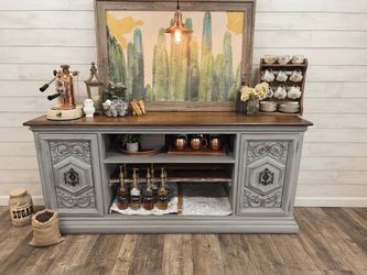 Large gray distressed, Buffet TV stand coffee bar