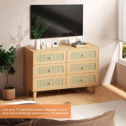 6 Drawer Dresser for Bedroom, Modern Wooden Chest of Drawers with Metal Handles, Anti-Tipping Design, Sturdy and Stable Storage Organizer for Living R