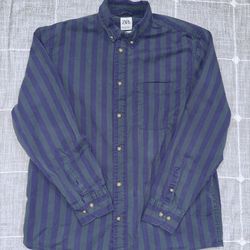 Zara Striped Button Down Shirt Mens Unisex Large Green Purple Long Sleeve