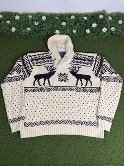 Polo Ralph Lauren Shawl Collar Sweater Mens XL Reindeer Nordic Fair Isle Angora