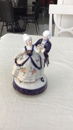 Porcelain Dancing Figures in white & navy with gold trim.           #146 # 4