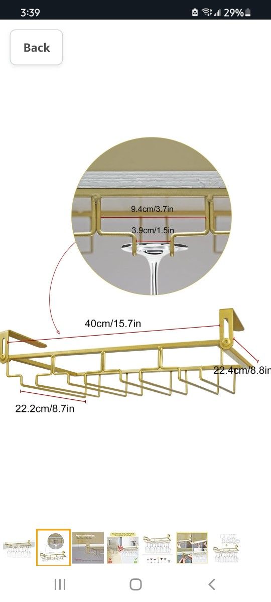 Wine Glass Rack Under Cabinet, 3 Rows Nail Free Stemware Holder Under Shelf, Adjustable Metal Wine Glass Storage Drying Hanger Organizer for Kitchen