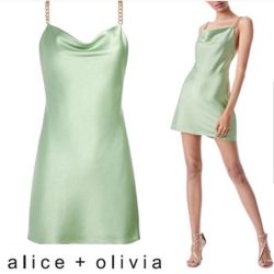 Alice + Olivia NWT Seafoam Green Mini Dress Gold Chain Size 8