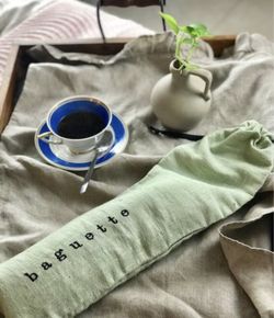 Sage 100% French linen bread baguette Bags Perssonalized