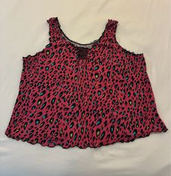 Faded Glory Pink Leopard Animal Print Ruffle Cotton Camisole Tank Top 3X