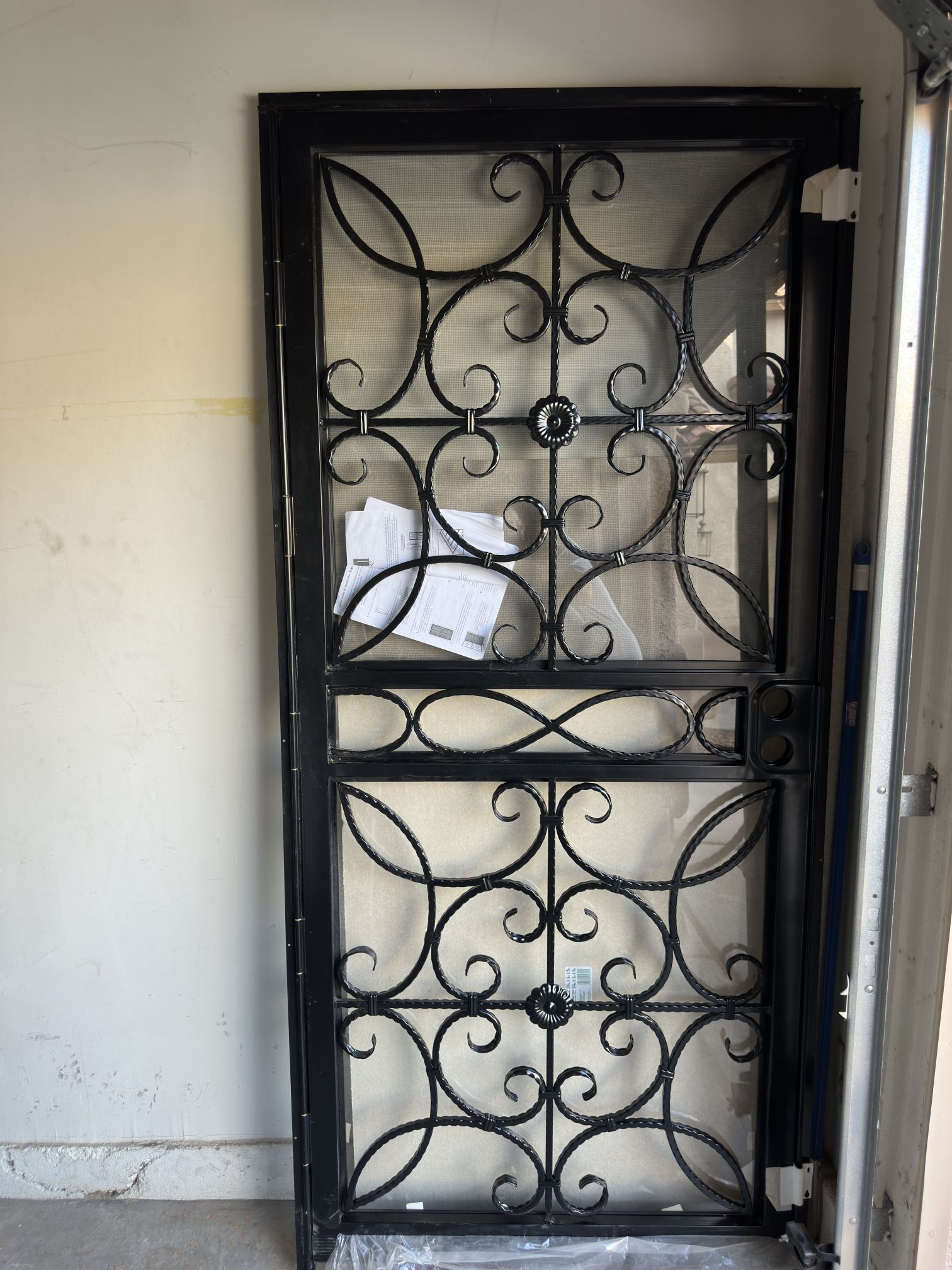 Madrid 36 in. x 80 in. Universal/Reversible Powder Coated Black Wrought Iron Steel Security Door