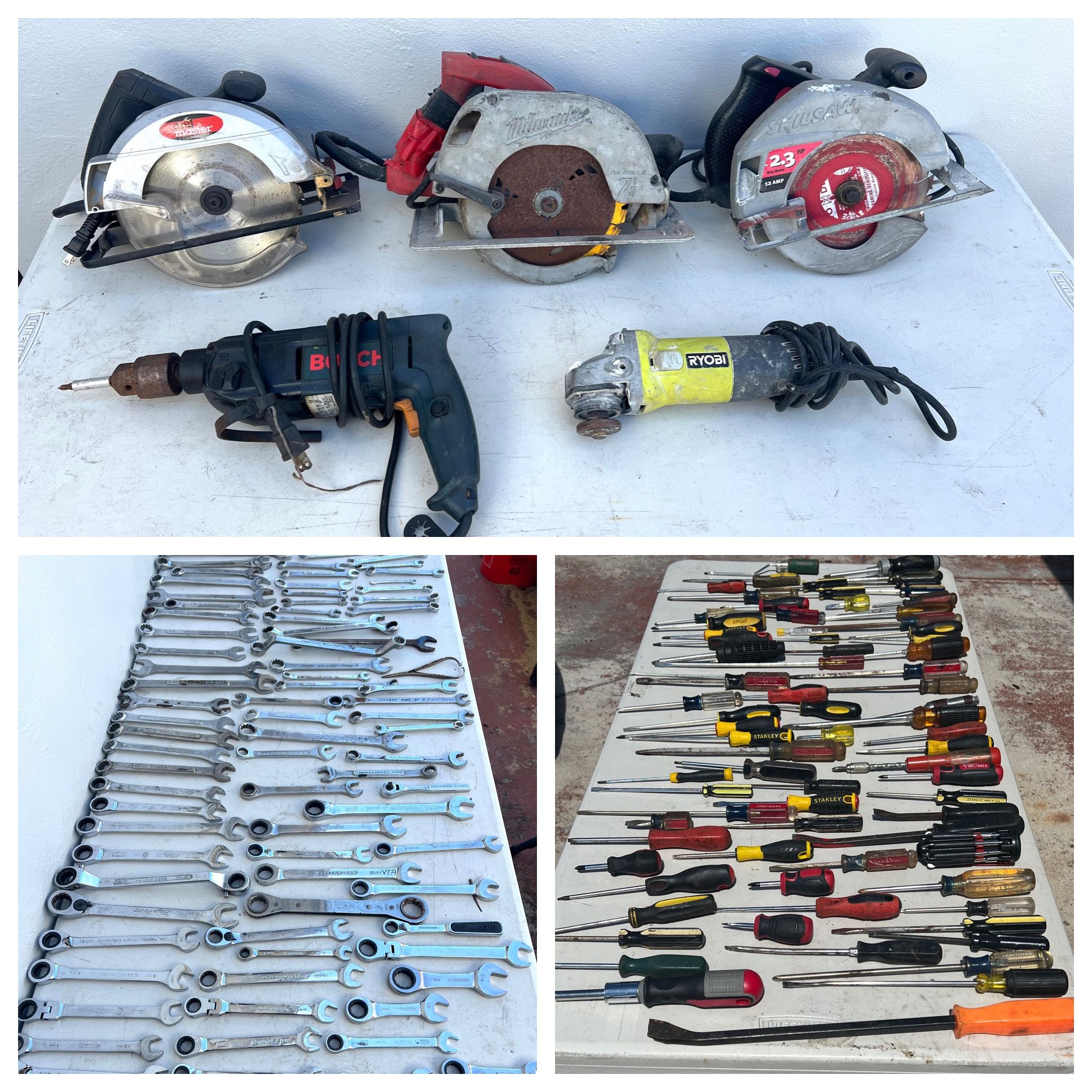 Tools , Wrenches , Screw Drivers , Saw , Hammer Drill, Grinder “ mixed Tool Lot “