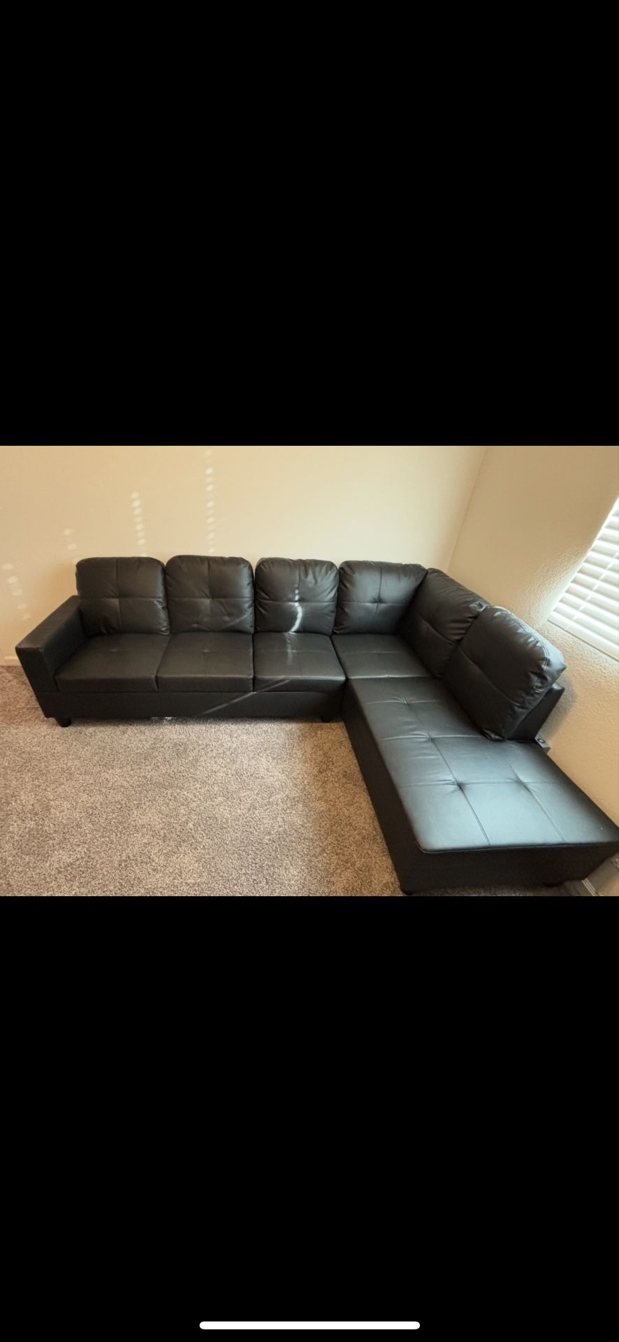 3 - Piece Faux Leather Sectional-Black