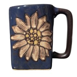mara mexico handcrafted stonewear sunflower coffee mug  12oz 
