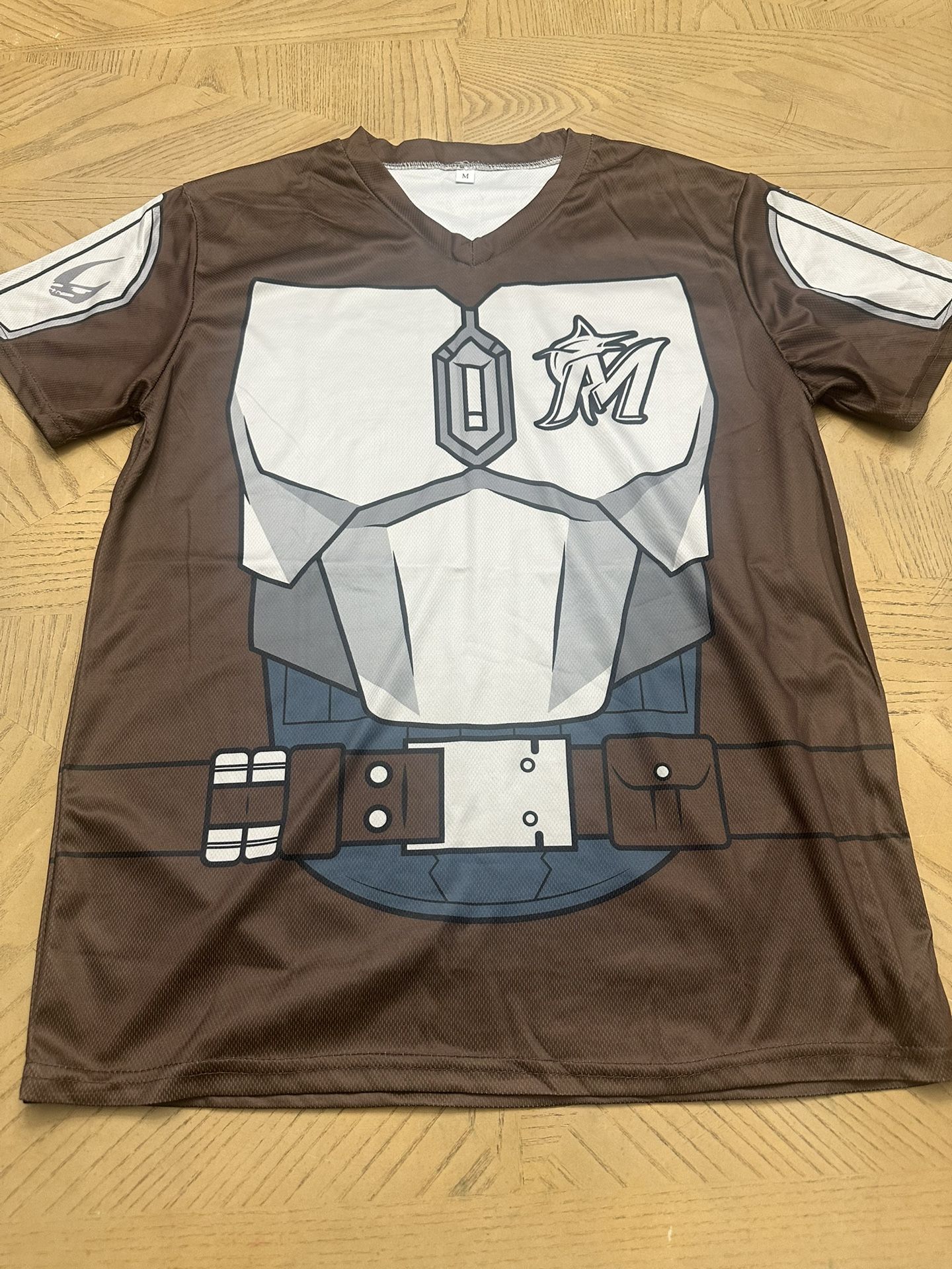 Miami Marlins x Star Wars Night Game Baseball Jersey, featuring a Mandalorian armor design. 