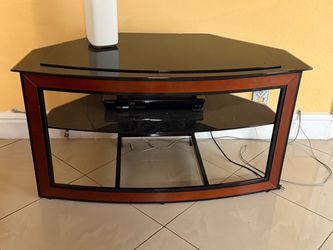 Corner TV Stand with Black Glass Shelves