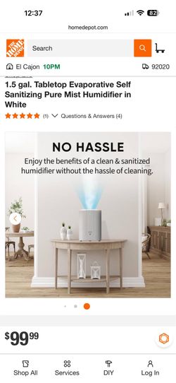 Shop Evo 1.5 gal. Tabletop Evaporative Self Sanitizing Pure Mist Humidifier in White