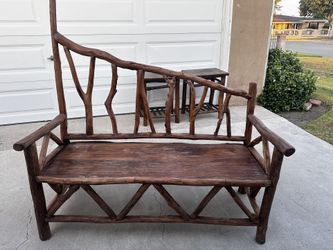 Beautiful Old Hickory Bench Two Tables