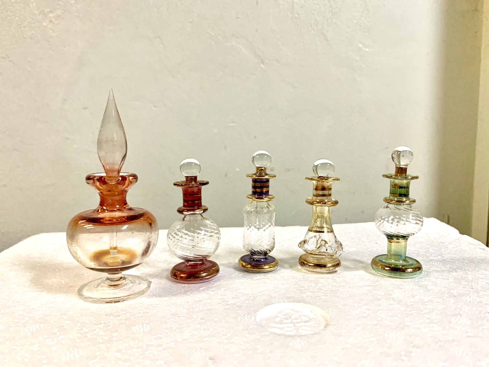 5 Egyptian Blown Glass Perfume Bottles
