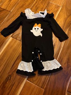 Baby girl ghost Halloween romper. Size 3/6 months