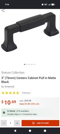 3" (76mm) Centers Cabinet Pull in Matte Black
