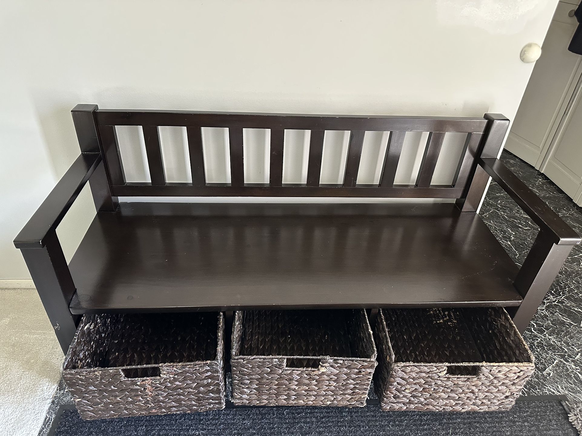 Foyer Bench with wicker storage drawers