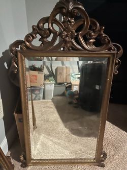 2 Vintage Hollywood Regency / Baroque style ornate gold wall mirrors Carolina Mirror Company