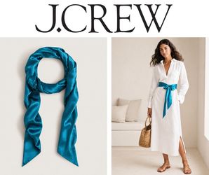 J Crew 100% Silk Skinny Width Scarf/Tie in Ocean (Teal/Turquoise)