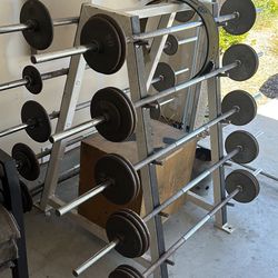 Body Máster Rack With 20lb-80lb Fixed Barbells & Wooden Jump Box 