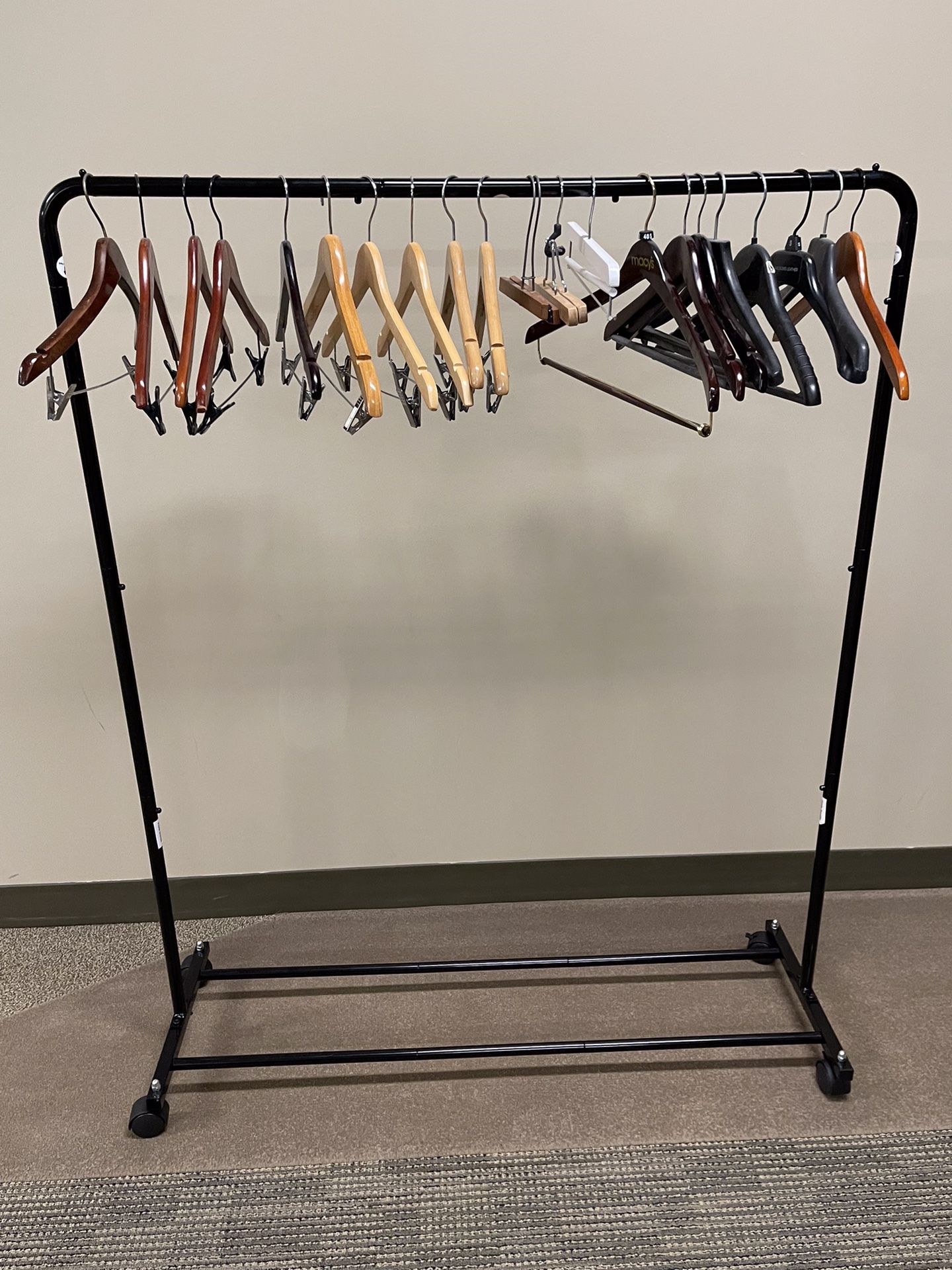 WOOD HANGERS for SUIT, SHIRT / JACKET, & PANTS - firm posted price for ALL HANGERS bought together (BLACK RACK is NOT included.)
