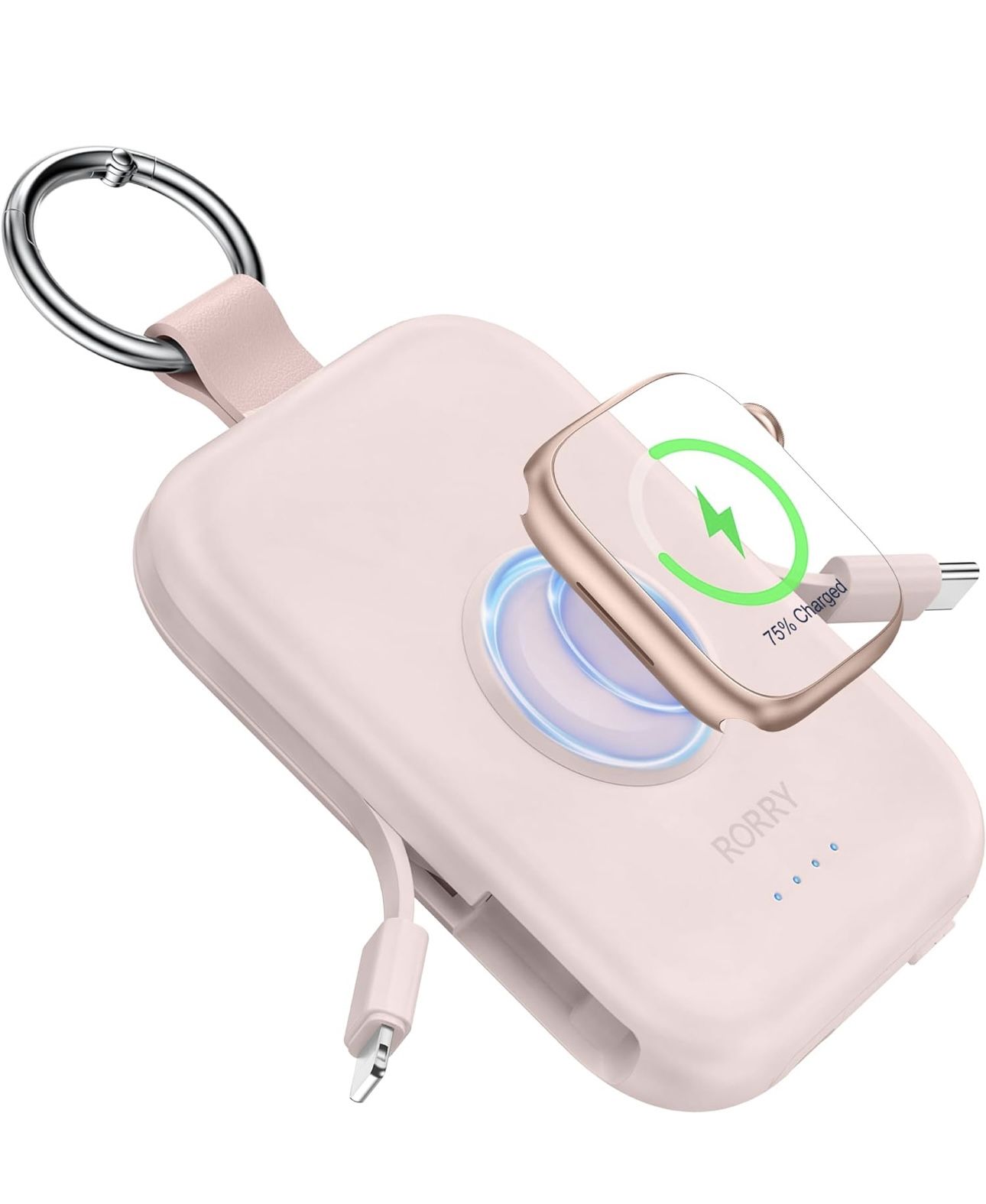 RORRY Portable Charger, 5000mAh Portable Charger Power Bank with Built-in Cables, Travel Keychain Battery Pack for Apple Watch Ultra 2/9/8/Ultra/7/6/S