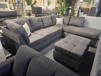 Brand New 112" x 84" Dark Gray Microfiber Reversible Sectional + Ottoman