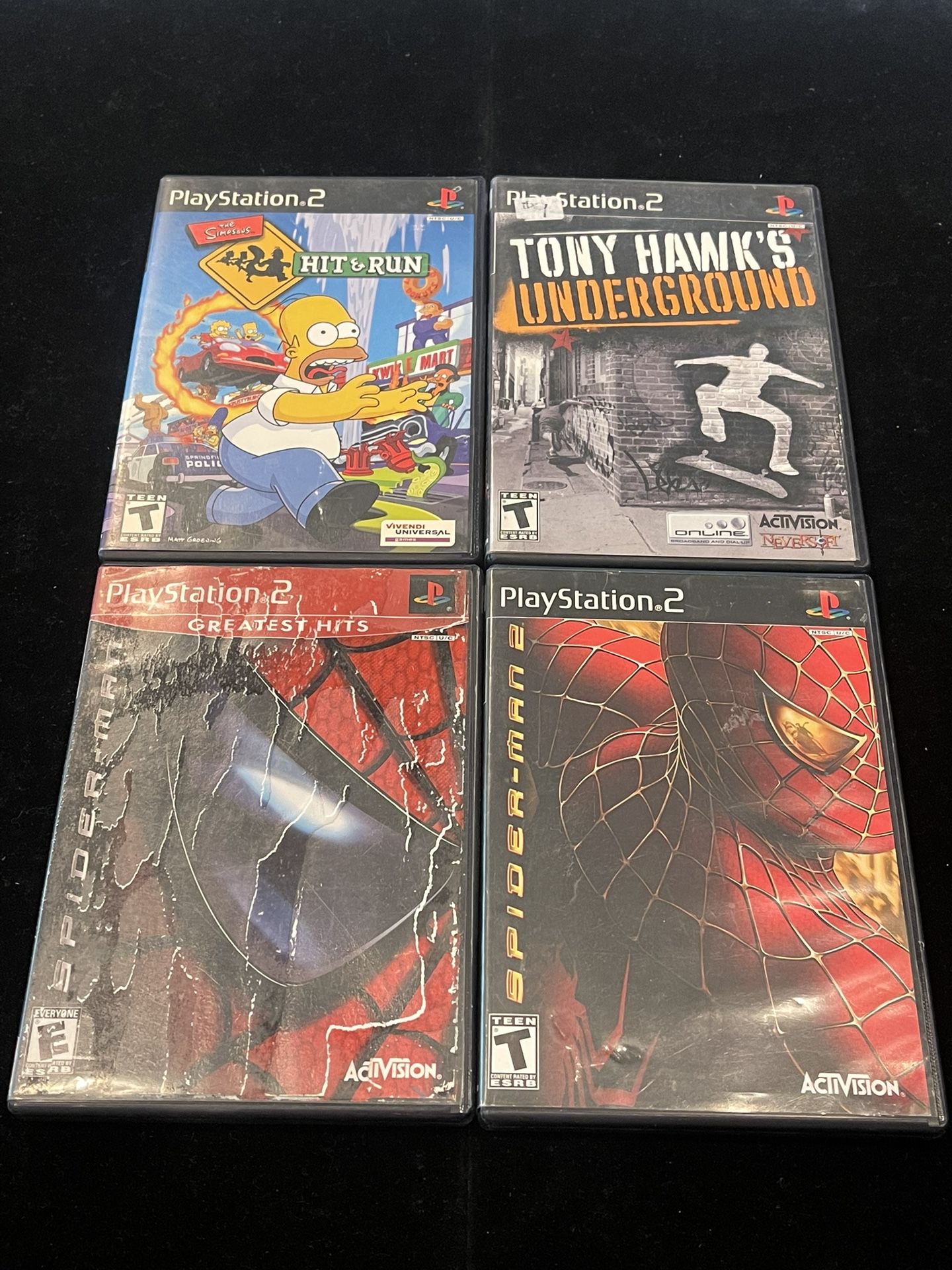 Sony PlayStation 2 PS2 Game Disc Lot of 4 (THE SIMPSONS SPIDER-MAN TONY HAWK) Post Nintendo Era 