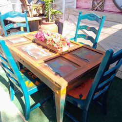 Rustic Mexican Style Wood Table Set