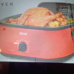AROMA 18QT ELECTRIC ROASTER OVEN WITH HIGH DOME LID WITH BONDED GRANITE ENAMEL 