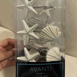 Avanti Linens - Shower Curtain Hooks, Seashell Inspired Bathroom Accessories, Set of 12 (Sequin Shell Collection)