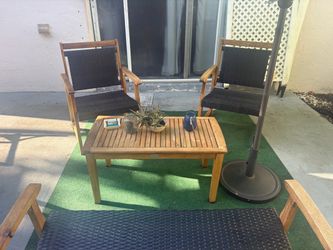 Outdoor Patio Chairs and Wood Coffee Table Set